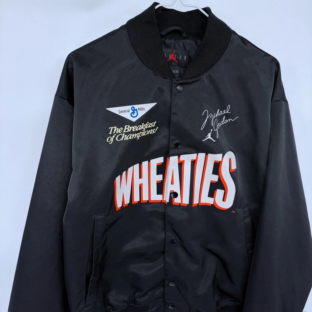 Michael Jordan Flight MVP Wheaties Varsity Jacket Medium Men's Black Satin - Picture 2 of 9